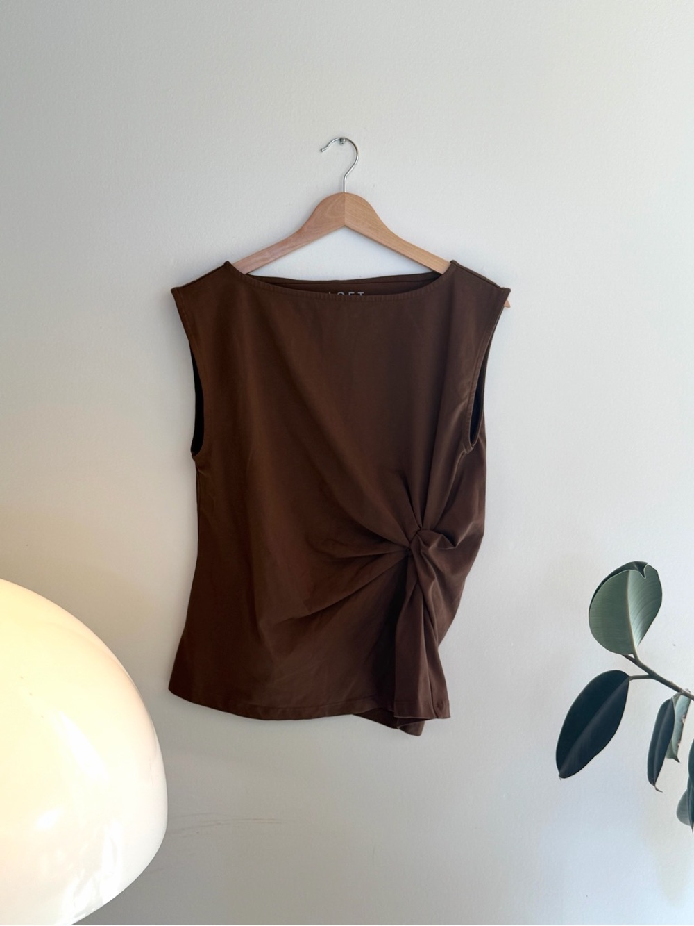 LOFT Brown Sleeveless Knot-Front Tank
